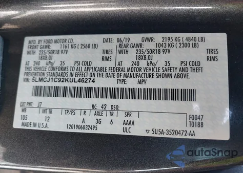 2019 Lincoln Mkc Standard z USA, uszkodzony, nr VIN 5LMCJ1C92KUL46274